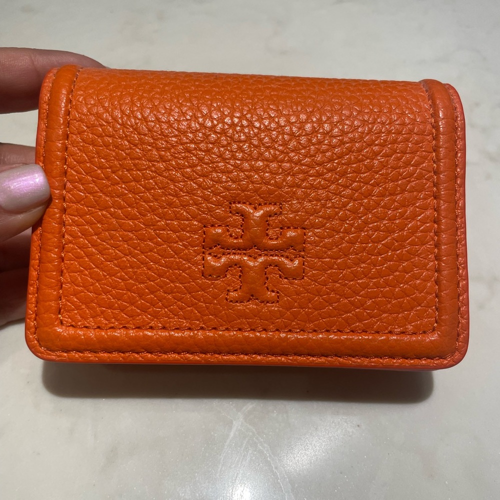 Tory Burch orange leather compact wallet